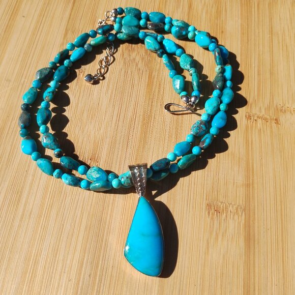 Jay King DTR Mine Finds Two Strand Turquoise Necklace with Pendant 925 Sterling - Picture 5 of 12